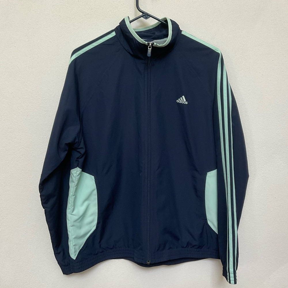 Adidas Navy, Mint Full Zip Windbreaker Jacket Size XL Athletic Running Gym